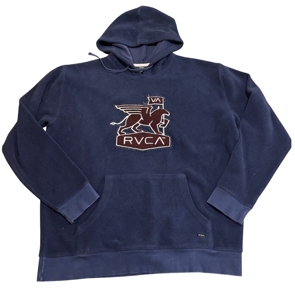 RVCA Griffin Fleece Heavyweight Soft Hoodie Navy Blue Graphic Winged Horse Large